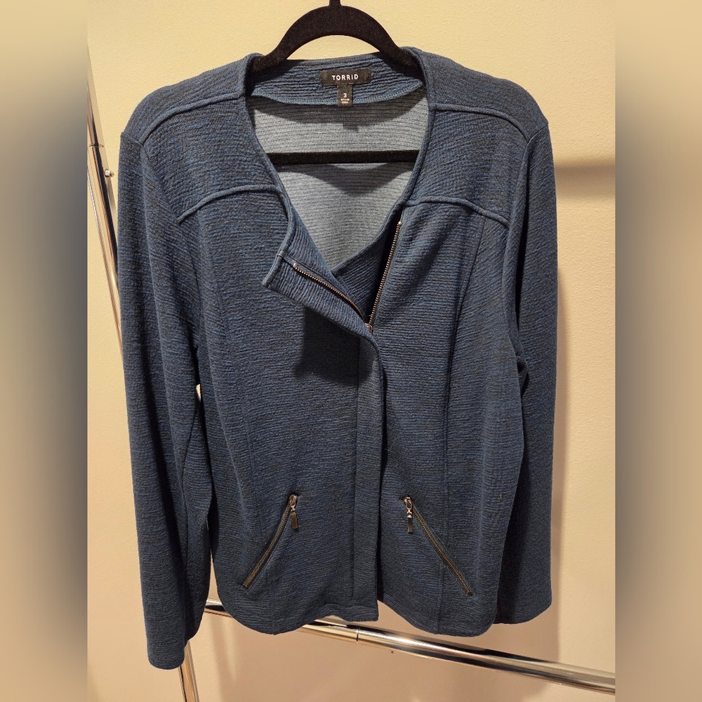 torrid Textured Blue Asymmetrical Zip Blazer